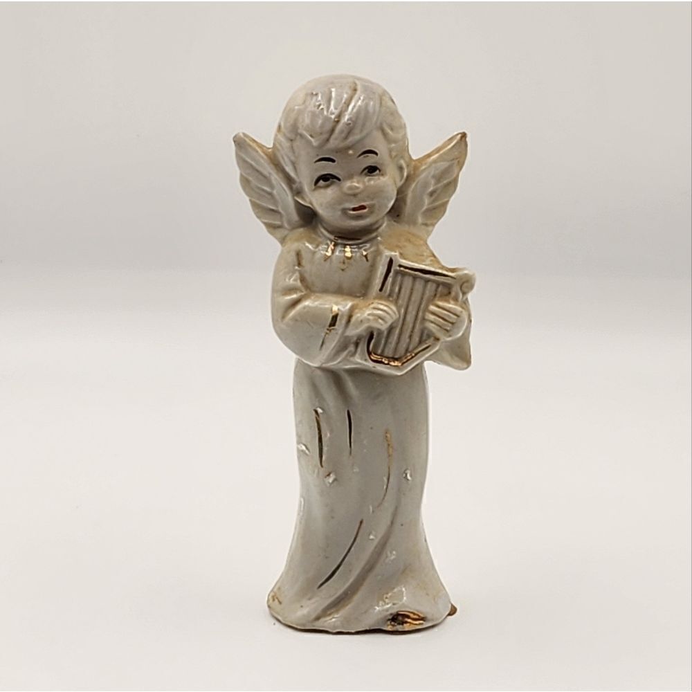 Japan Porcelain Angel Figurine with Harp Christmas Holiday Decor